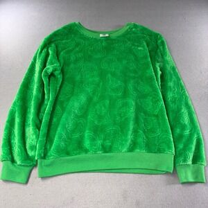 The Grinch Sweatshirt Womens M Green Fuzzy Embossed Faux Fur Pullover‎ Holiday
